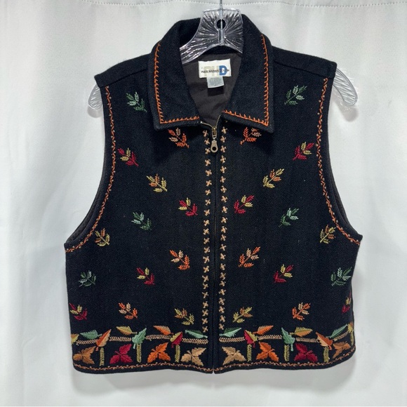 Paul Harris Design Vintage Wool/Cotton Blend Fall Embroidered Vest - Picture 1 of 6